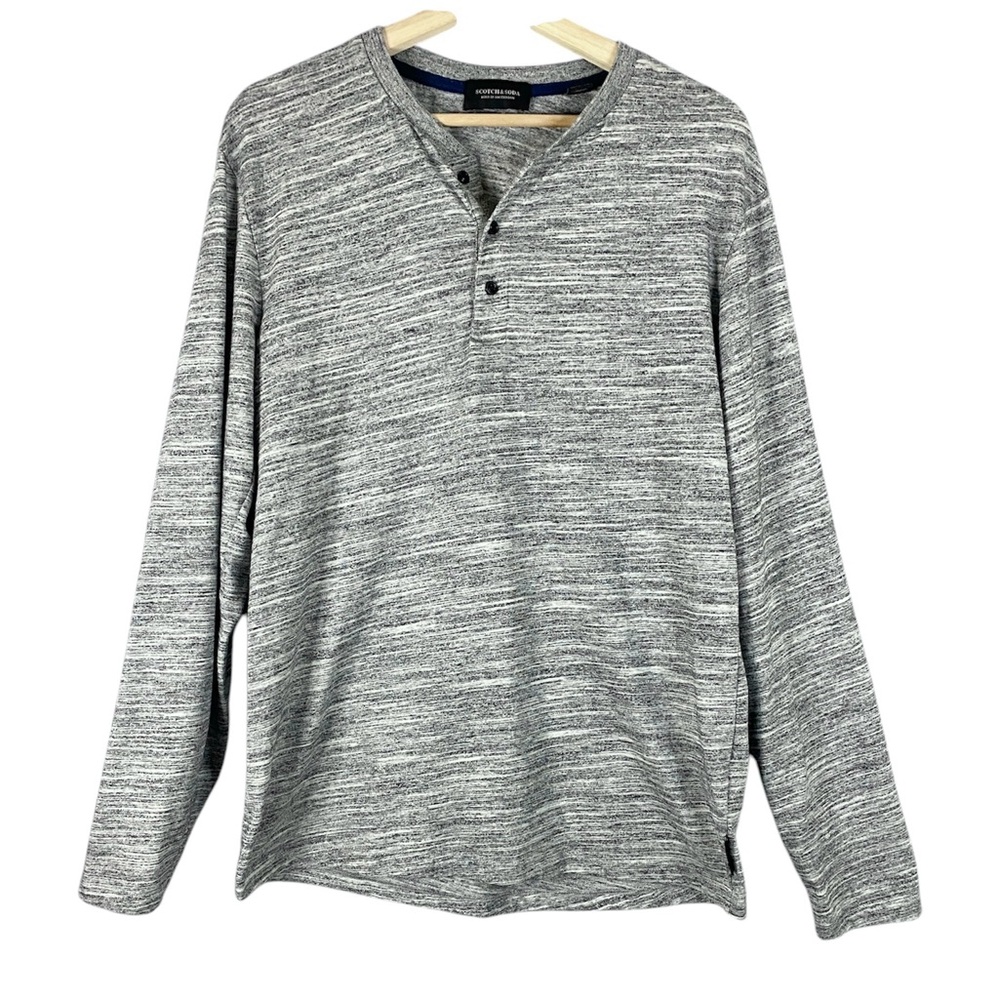 Scotch & Soda Men’s Gray Slub Henley Regular Fit Long Sleeve Shirt Size Large